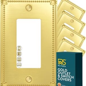 Rio Salto Gold Outlet & Switch Covers 5-Pack Beaded Metal Wall Plates Brass